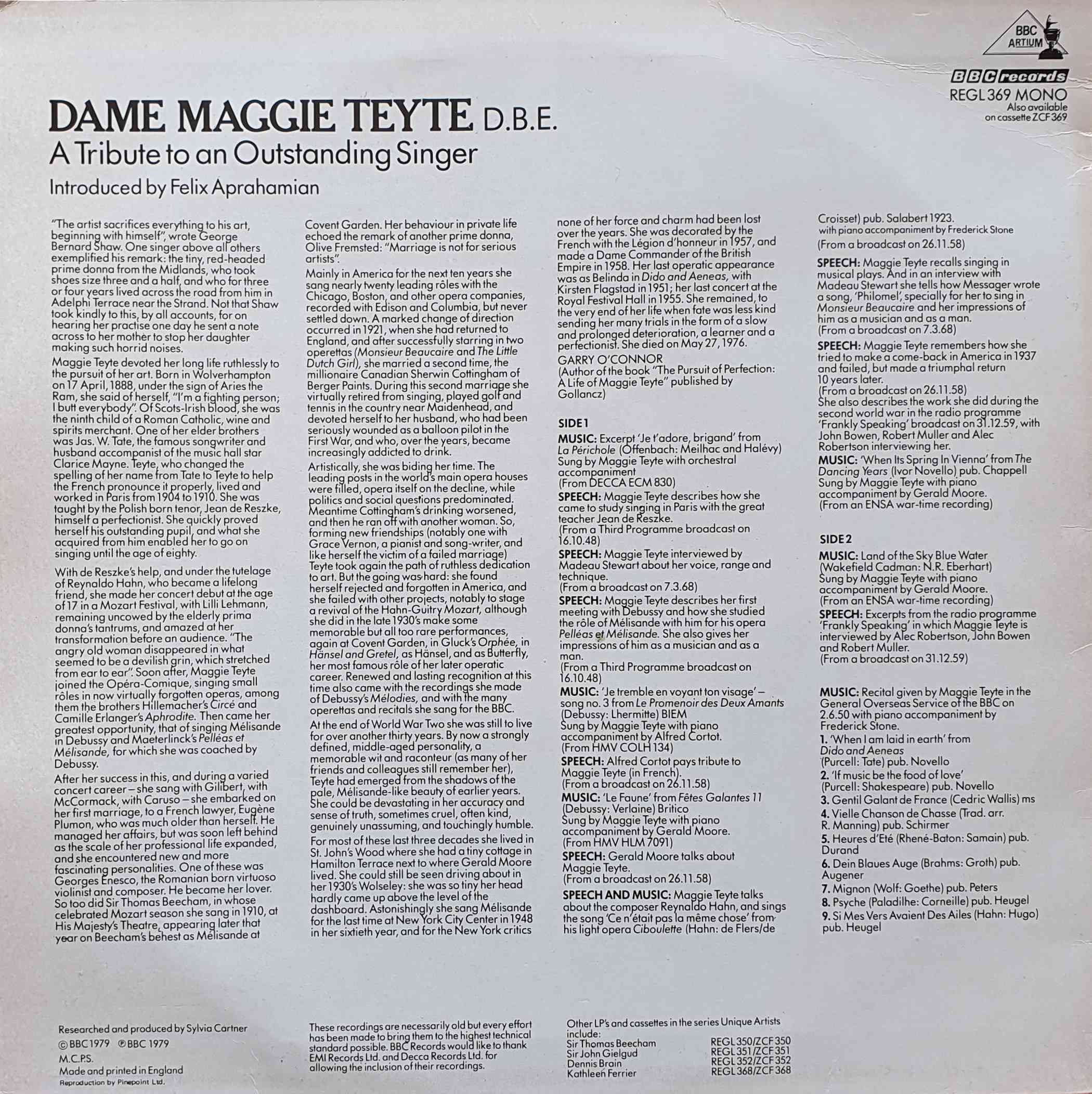 Picture of REGL 369 Dame Maggie Teyte by artist Dame Maggie Teyte from the BBC records and Tapes library